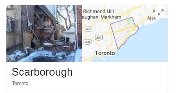 A screenshot showing a picture of a blown out wall when the search term Scarborough is used on Google.