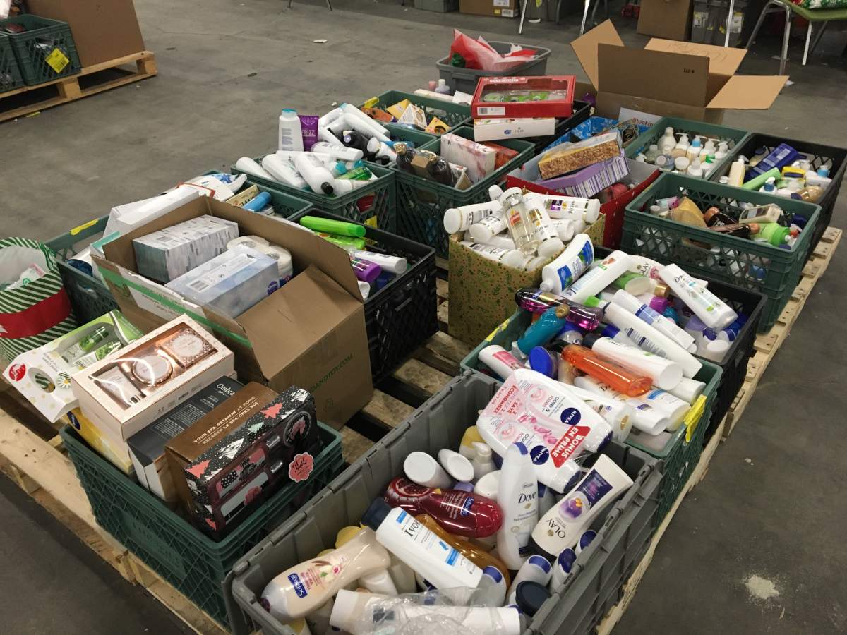 Boxes of donations for seniors.