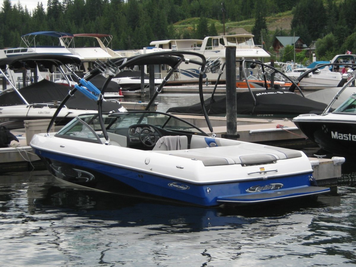 Police in Sicamous say two ski boats were stolen last weekend. Above is a photograph of one of them, a blue-and-white 2005 Malibu with an attached tower.