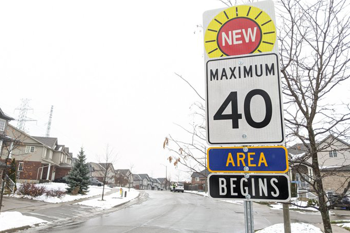Signs with the new speed limit are being erected in areas where motorists will be entering into the new traffic-calming zones.
