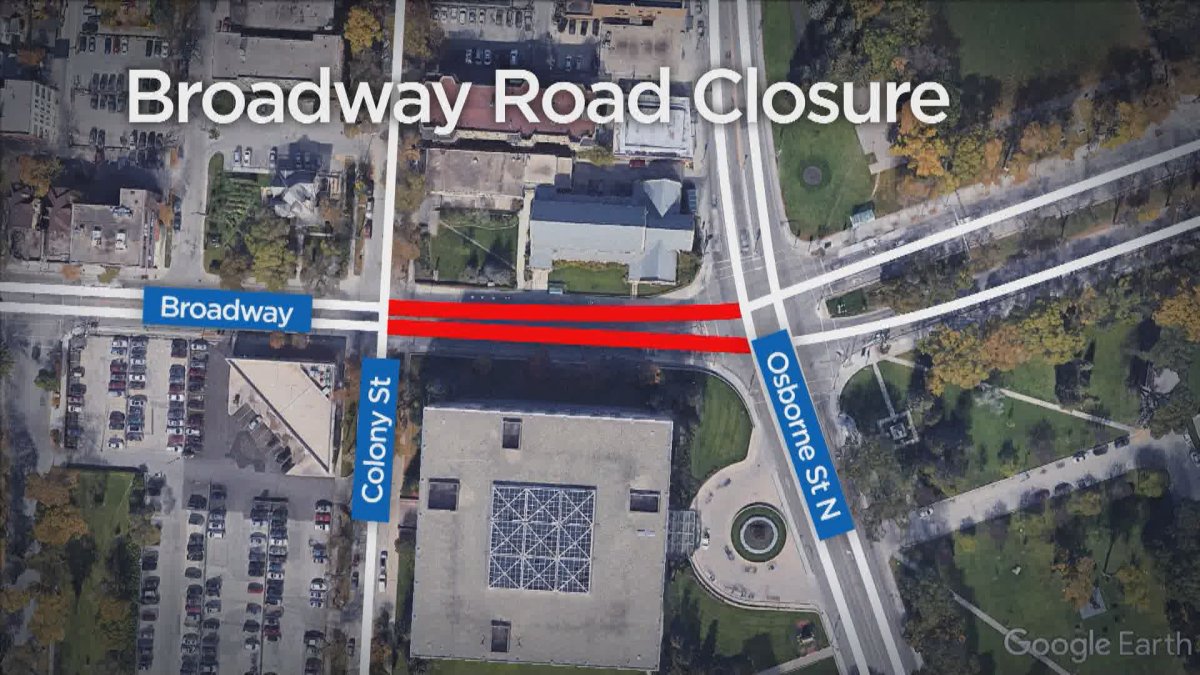 Broadway will be closed betwen Colony and Osborne for most of Nov. 9 and Nov. 10, 2019.