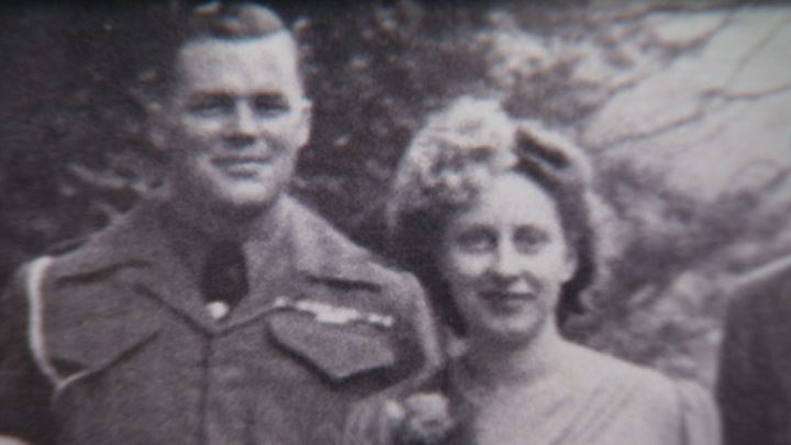 Margaret Houghton (right) and her husband Arthur pose for a wedding photo on Sept. 1, 1945.