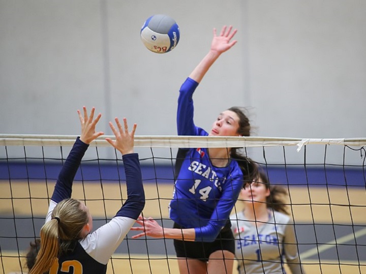 The W.L. Seaton Sonics during action at the B.C. high school volleyball championships in Langley.