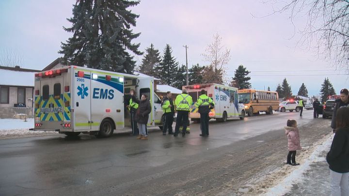 Three children were taken to hospital for precautionary reasons after a collision involving a school bus in north Edmonton on Tuesday, Nov. 12, 2019.