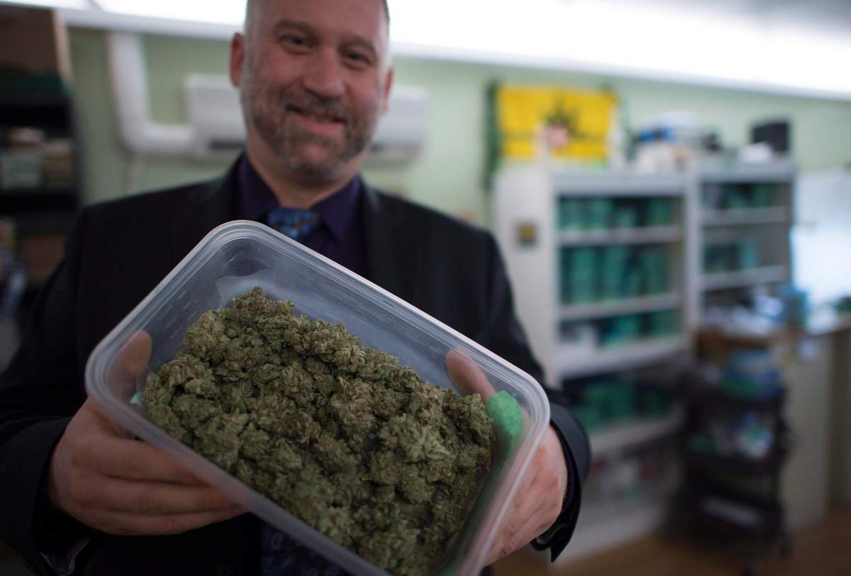 Dana Larsen at his cannabis dispensary in Vancouver.