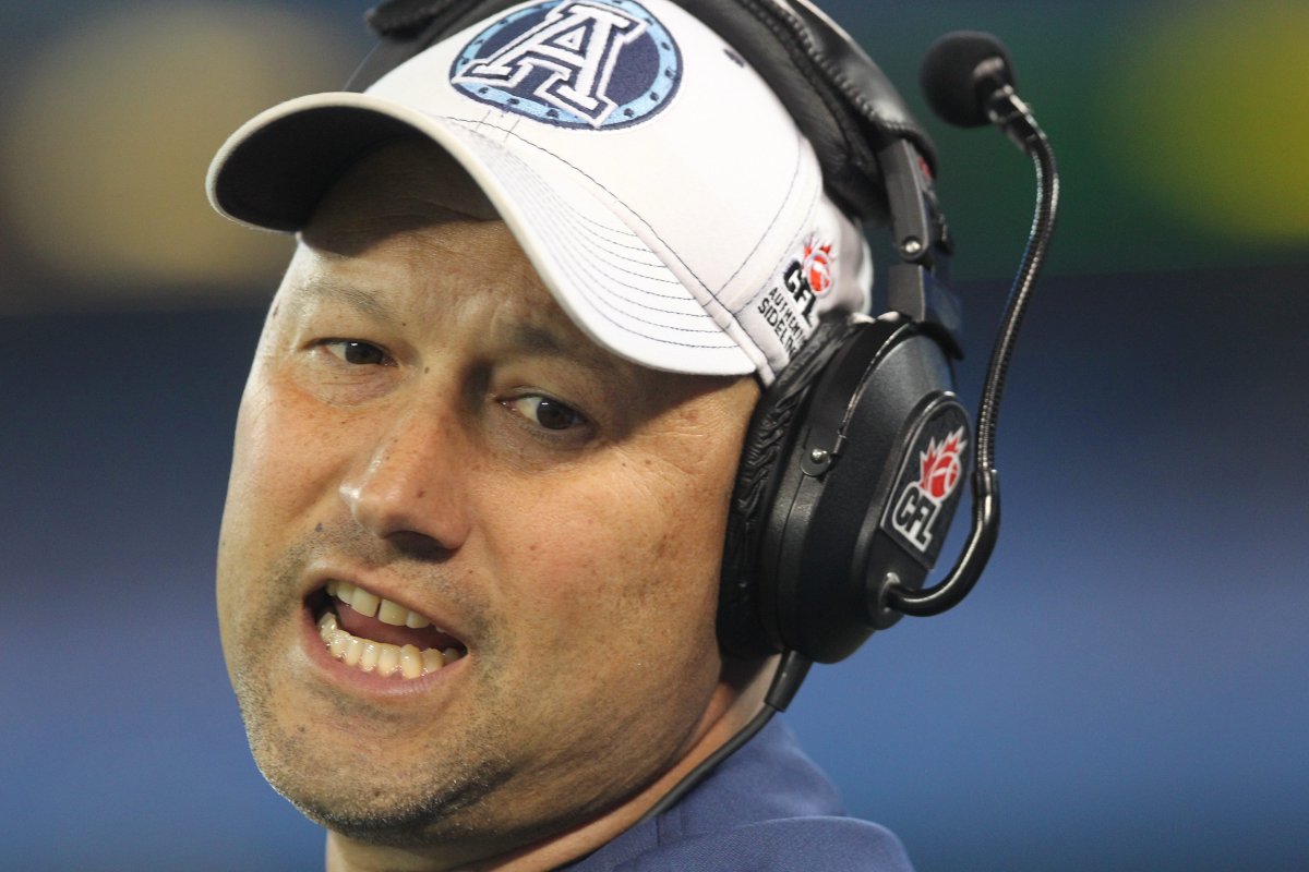 Toronto Head coach Scott Milanovich looks on  during first quarter CFL action in Toronto on Friday,  November 6, 2015.  