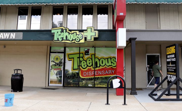 FILE PHOTO: This July 22, 2019 file photo shows Treehouse Dispensary's storefront location in Tulsa, Okla.