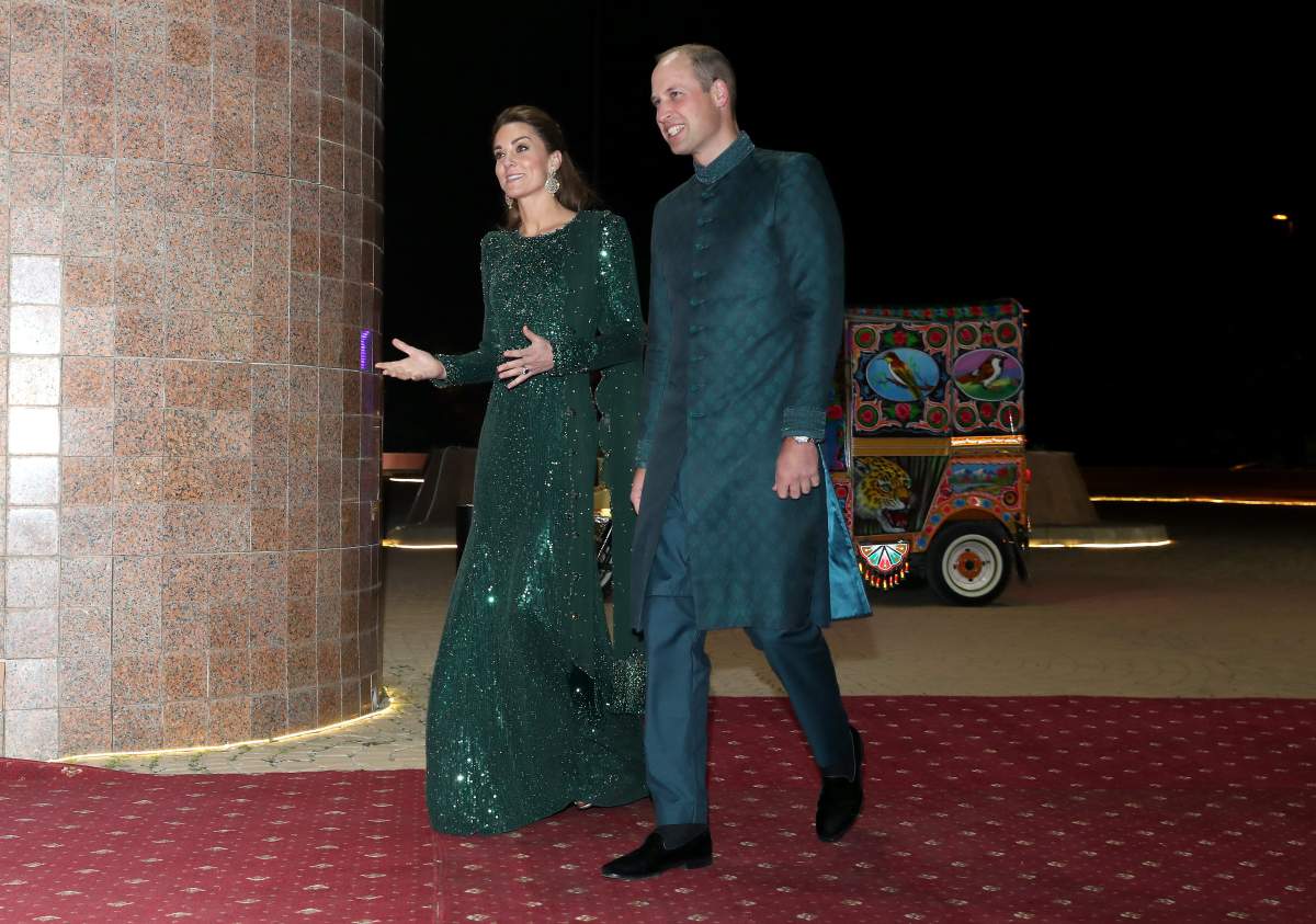 Catherine, Duchess of Cambridge and Prince William, Duke of Cambridge arrived by tuk tuk to a special reception hosted by the British High Commissioner Thomas Drew at the Pakistan National Monument on Oct. 15, 2019.