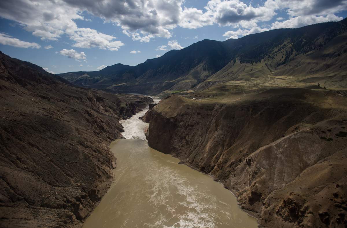 The site of a massive rock slide is seen on the Fraser River near Big Bar, west of Clinton, B.C., on Wednesday July 24, 2019. 