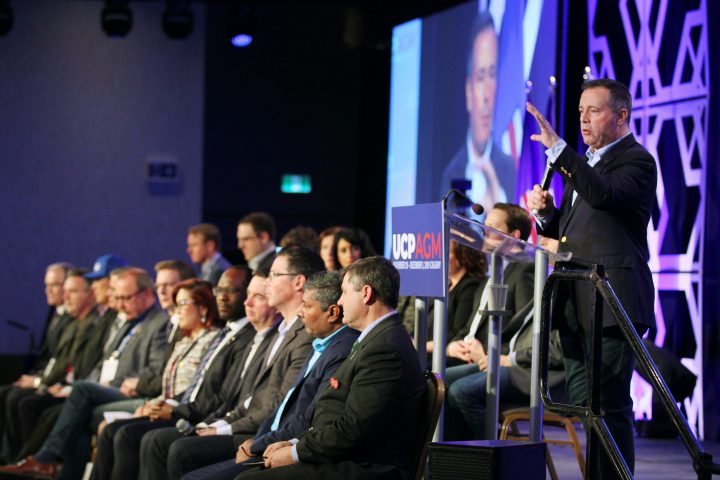 Alberta Premier Jason Kenney leads a “Bear Pit” session with cabinet members answering questions from delegates at the Alberta United Conservative Party Annual General Meeting in Calgary, Alta., Sunday, Dec. 1, 2019.