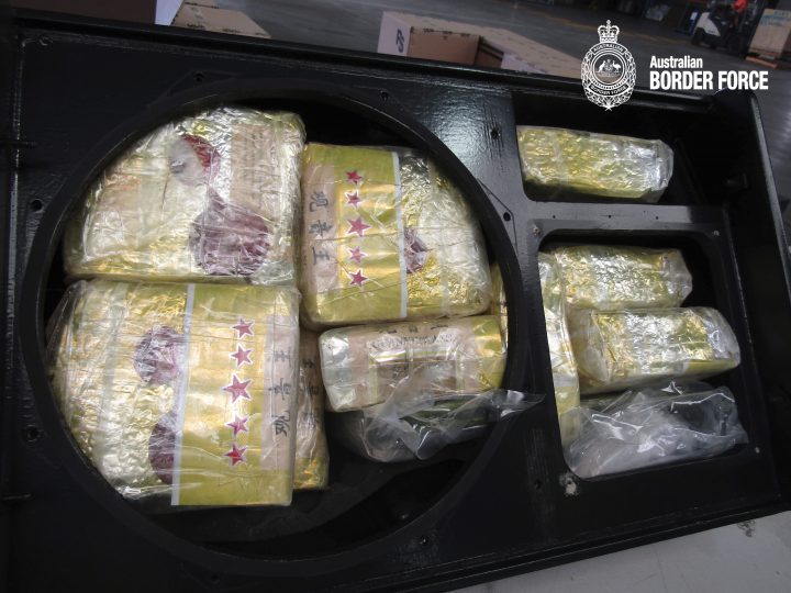 This undated photo provided on Thursday, Dec. 5, 2019, by Australian Border Force shows the drugs in sealed packages after its seizure. Three people have been charged with drug offenses over Australias largest seizure of methamphetamine.