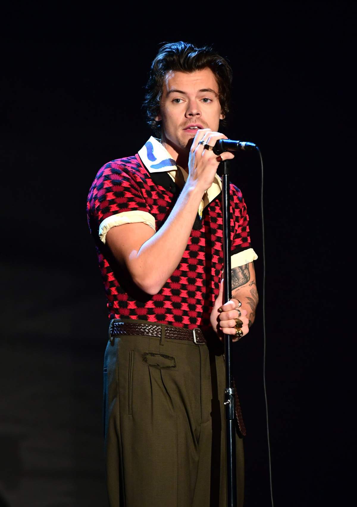 Harry Styles sang during the filming for the Graham Norton Show at BBC Studioworks 6 Television Centre on Dec. 5, 2019.