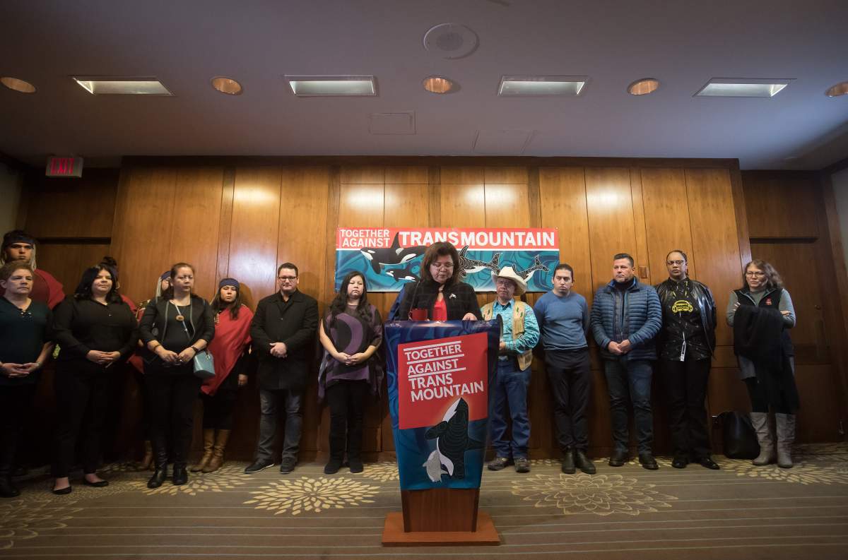 Tsleil-Waututh First Nation Chief Leah George-Wilson pauses while speaking during a news conference ahead of a Federal Court of Appeal case on the Trans Mountain pipeline expansion in Vancouver on Monday December 16, 2019.