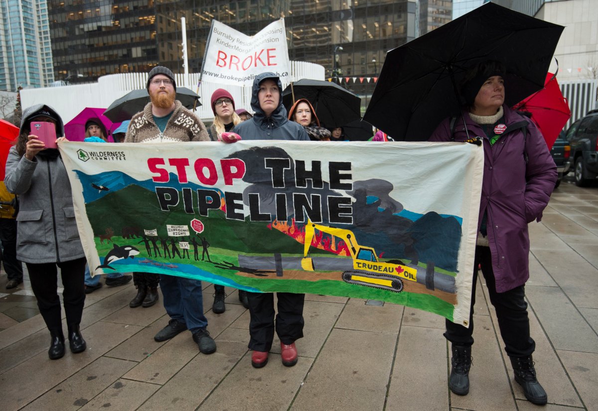 Protesters attend a anti trans mountain pipeline rally in downtown Vancouver, Monday, December, 16, 2019. THE CANADIAN PRESS/Jonathan Hayward.