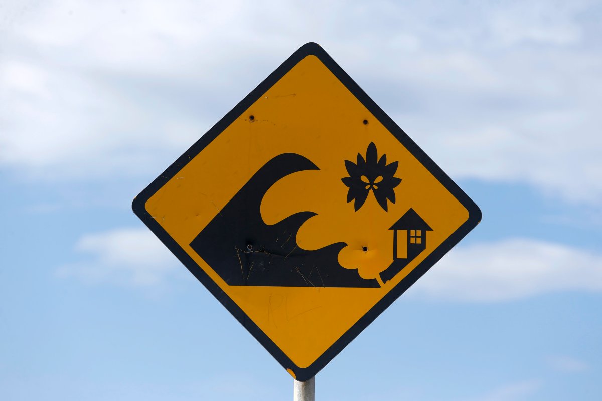 A view of a tsunami warning sign in Ule Lhuee, Banda Aceh, Indonesia, 20 December 2019. 