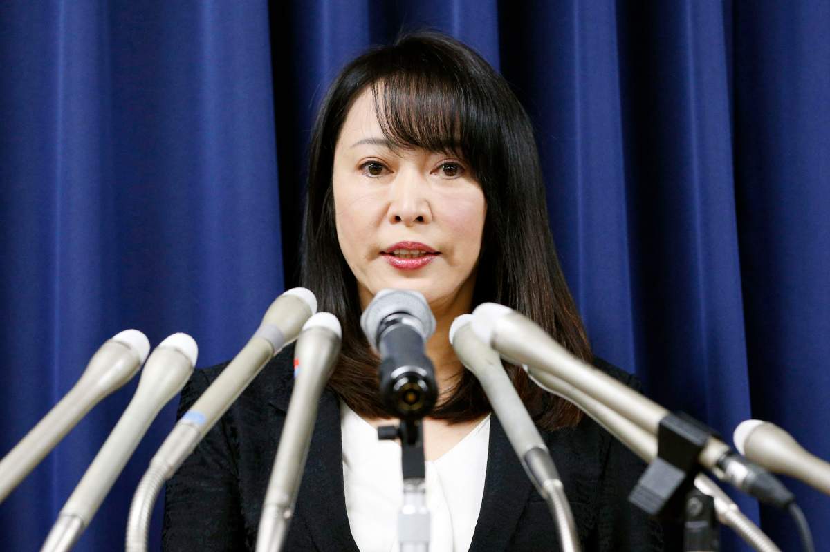 Japan's Minister of Justice Masako Mori speaks at a press conference on the execution of a convict Thursday, Dec. 26, 2019, in Tokyo. 