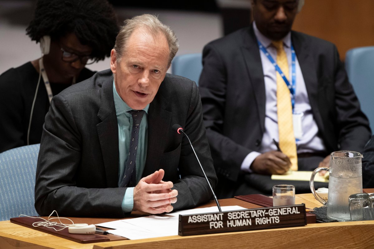 In this June 14, 2019, photo provided by the United Nations, Andrew Gilmour, assistant secretary-general for human rights, addresses the Security Council meeting on the situation in Sudan and South Sudan at U.N. headquarters.