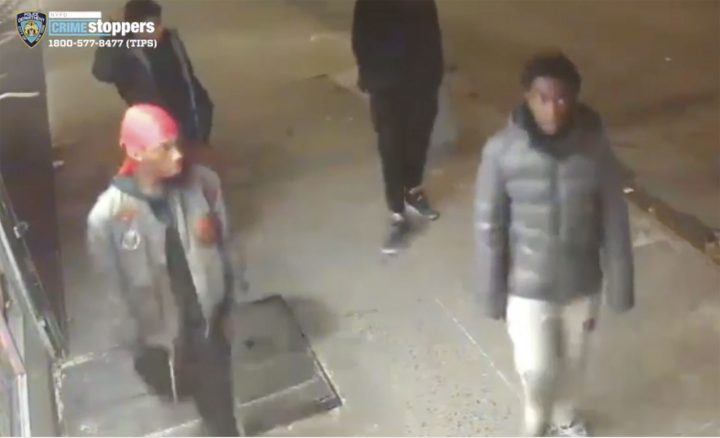 This still image taken from surveillance video provided by NYPD shows suspects in connection to a mugging of a 60-year-old man on Tuesday, Dec. 24, 2019 in the the Morrisania neighborhood of the Bronx in New York. 