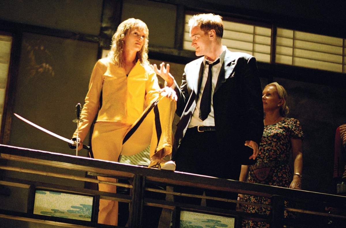 Uma Thurman and Quentin Tarantino on set during the filming of 'Kill Bill: Volume 2' in 2004.
