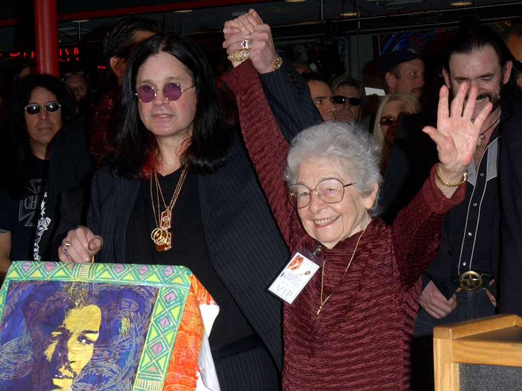 (L-R) Ozzy Osbourne and Delores Rhoads attend the ceremony to posthumously induct Randy Rhoads into the Hollywood Rockwalk in Hollywood, Calif. on March 18, 2004.