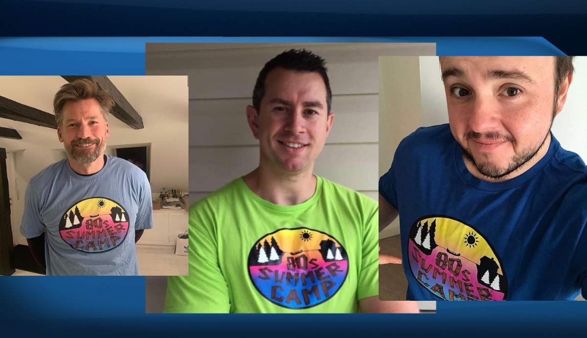 Keith Muise, centre, launched his "80s Summer Camp" mental health campaign in 2016 to raise awareness. He's using the power of celebrity and social media, including Game of Thrones alums Nikolaj Coster-Waldau (L) and John Bradley (R) to spread the campaign's reach. 