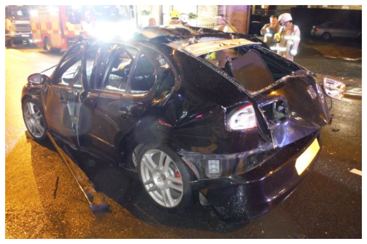 A damaged vehicle is shown after an explosion on Dec. 14, 2019 in Halifax, U.K.