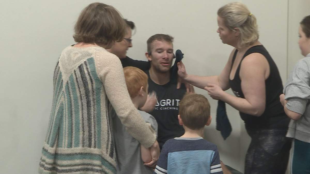 Friends and family were on hand to support Schaefer following his burpee feat.