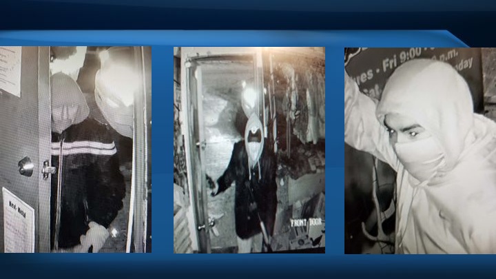 After several guns were stolen from a sporting goods store in Bashaw, Alta., over the weekend, RCMP released photos of some of the suspects and a suspect vehicle in an attempt to trigger tips from the public about who was responsible.