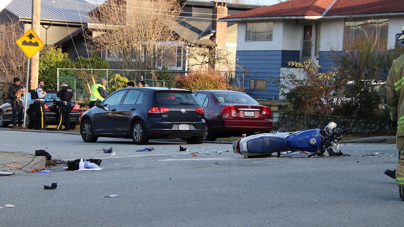 Police at the scene of a serious crash in Burnaby on Dec. 25, 2019.