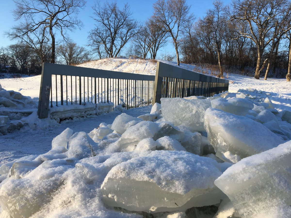The bridge at Omand's Creek after local residents cleared it of ice.