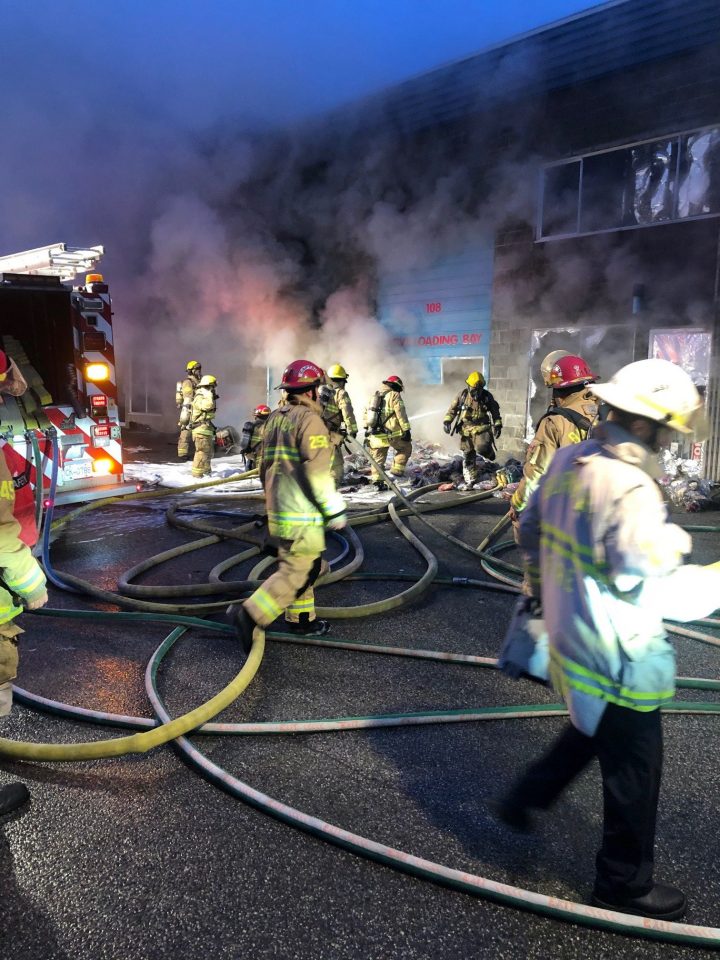 Crews battle a fire in Burnaby.