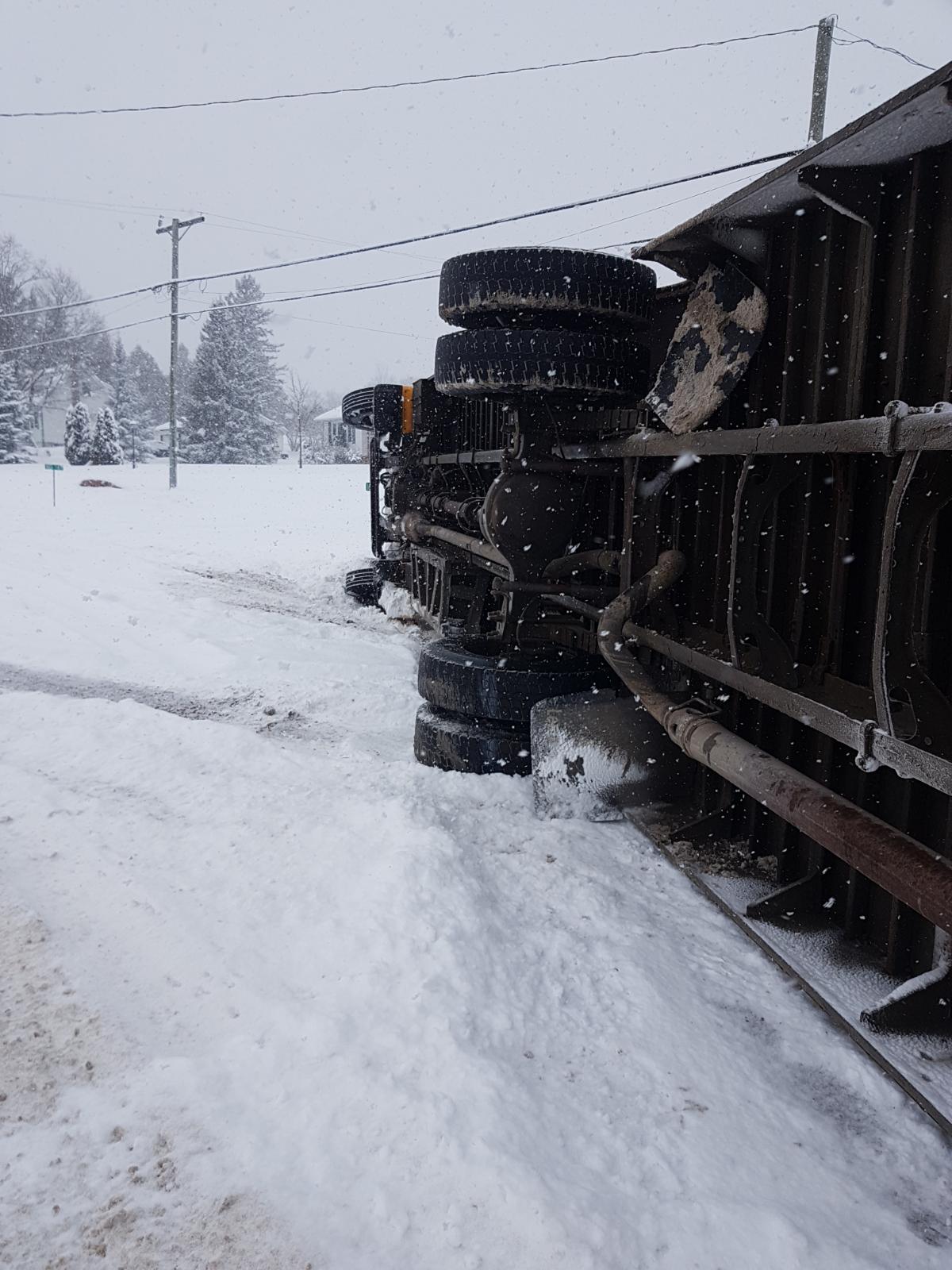 A school bus ended up on its side just north of Peterborough on Friday morning.