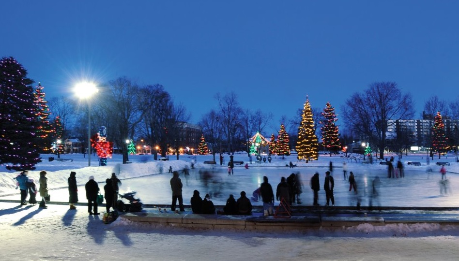 Skaters taking advantage of the outdoor rink at London's Victoria Park.