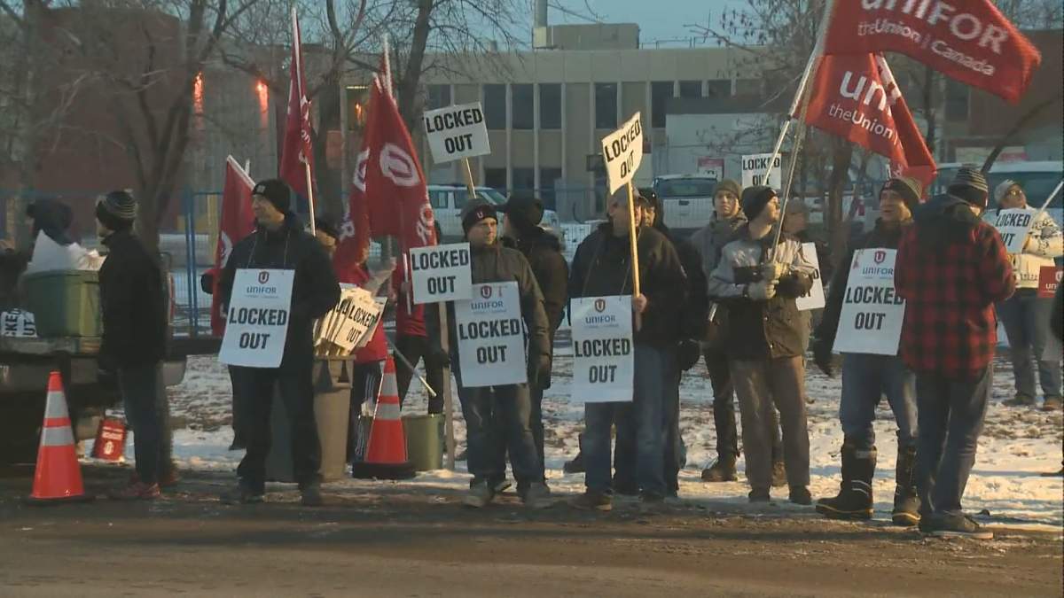 Employees of the Co-op Refinery hit the picket line after being locked out by their employer, Thursday. 