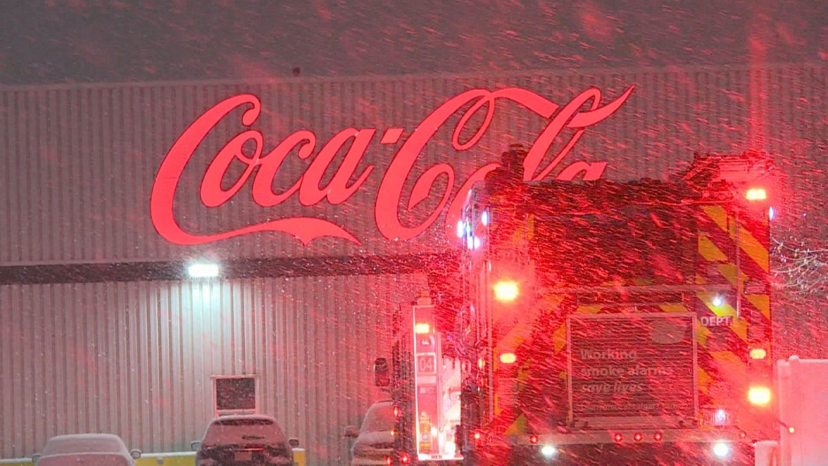 Firefighters at the scene of an ammonia leak at a Calgary Coca-Cola plant. 