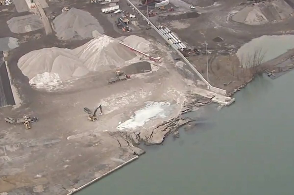 The site of the former Revere Copper and Brass plant is shown after a dock collapsed in this aerial photo from Dec. 5, 2019, in Detroit, Mi.