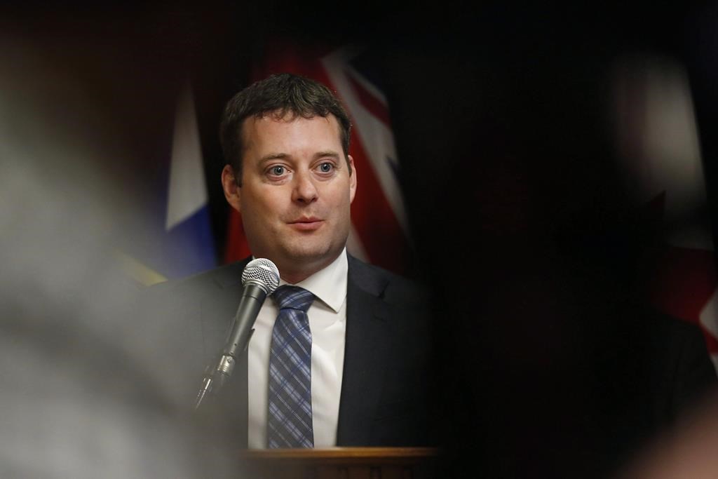 Randy Delorey, Nova Scotia Minister of Health and Wellness, responds to a reporter's questions at a press conference during the Conferences of Provincial-Territorial Ministers of Health in Winnipeg, Thursday, June 28, 2018.