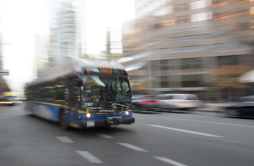 A bus is pictured in downtown Vancouver, Friday, November, 1, 2019.