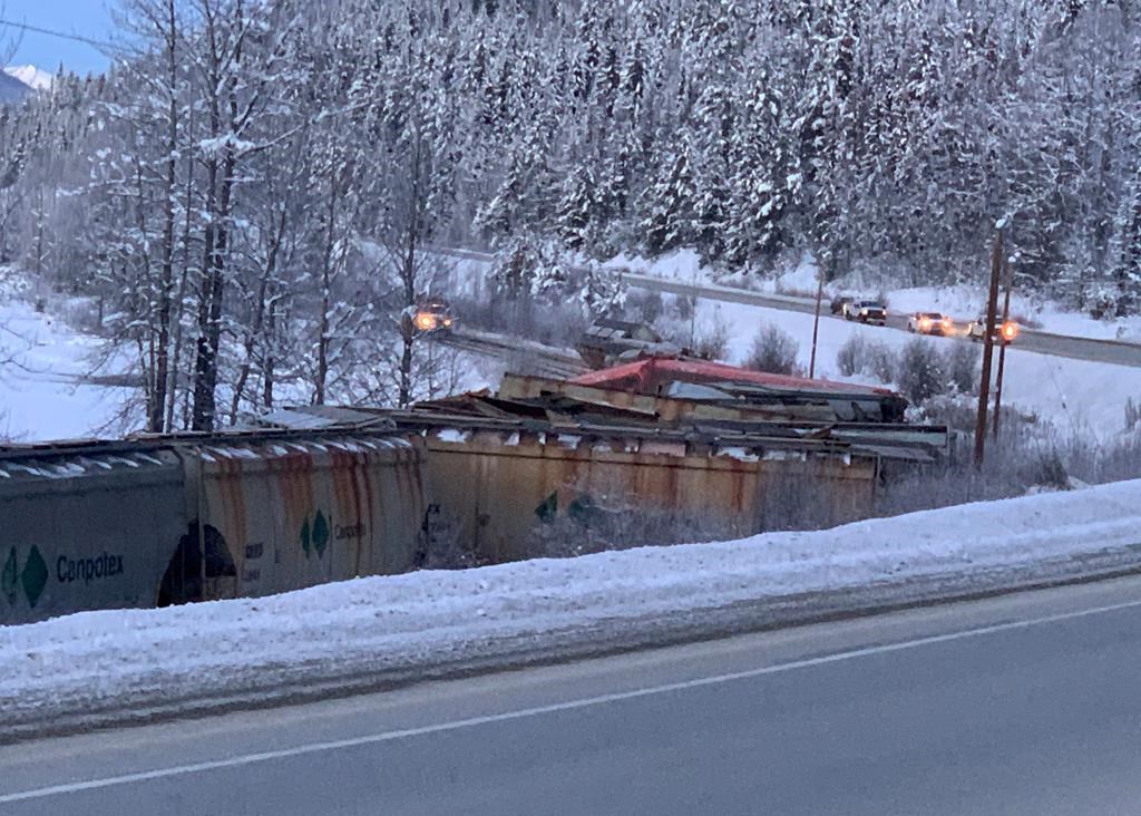 Emergency responders attend to the scene of a train derailment in the eastern B.C. region of Fraser Fort George in a Thursday, Dec. 26, 2019, handout photo.