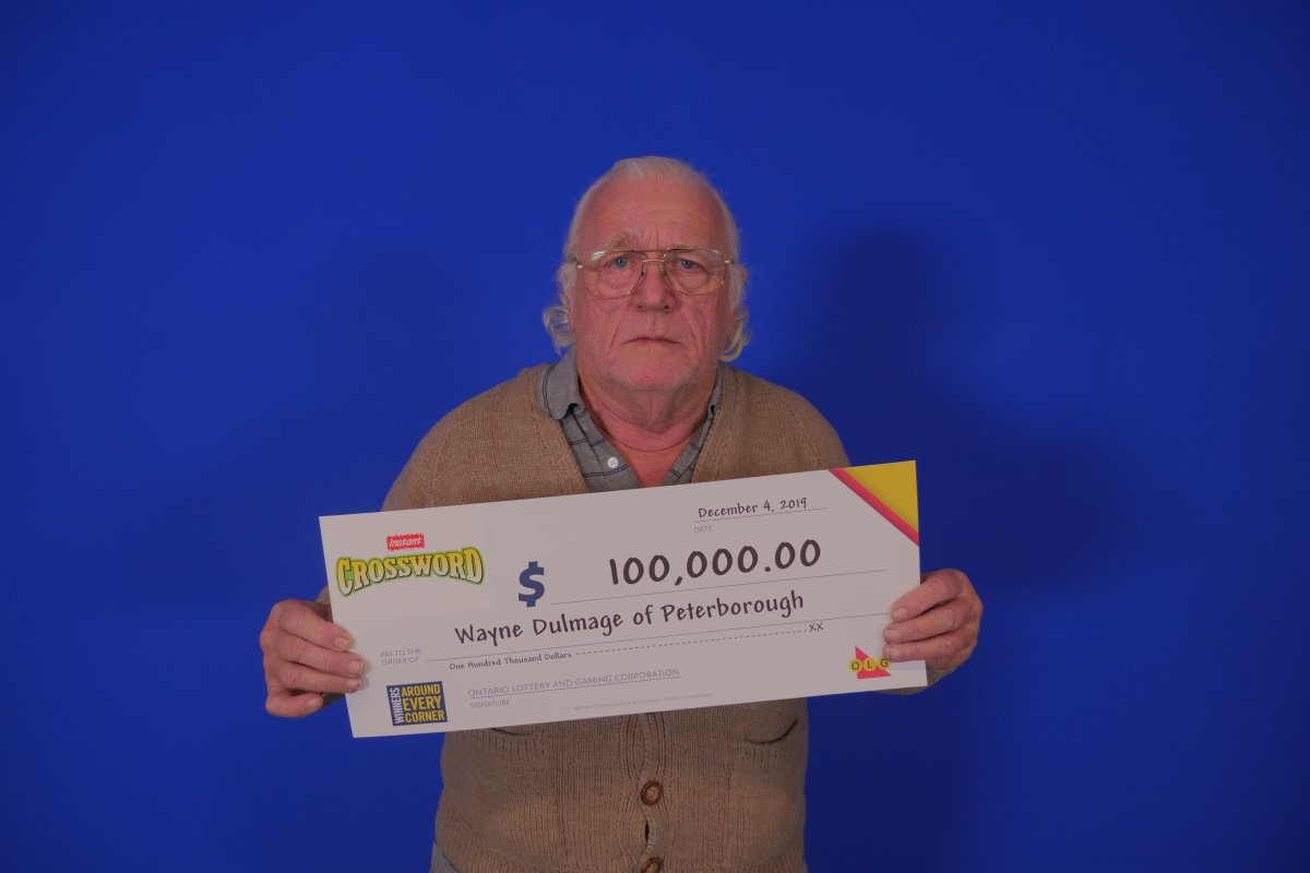 Wayne Dulmage of Peterborough won $100,000 on an  OLG's Instant Crossword Tripler ticket.