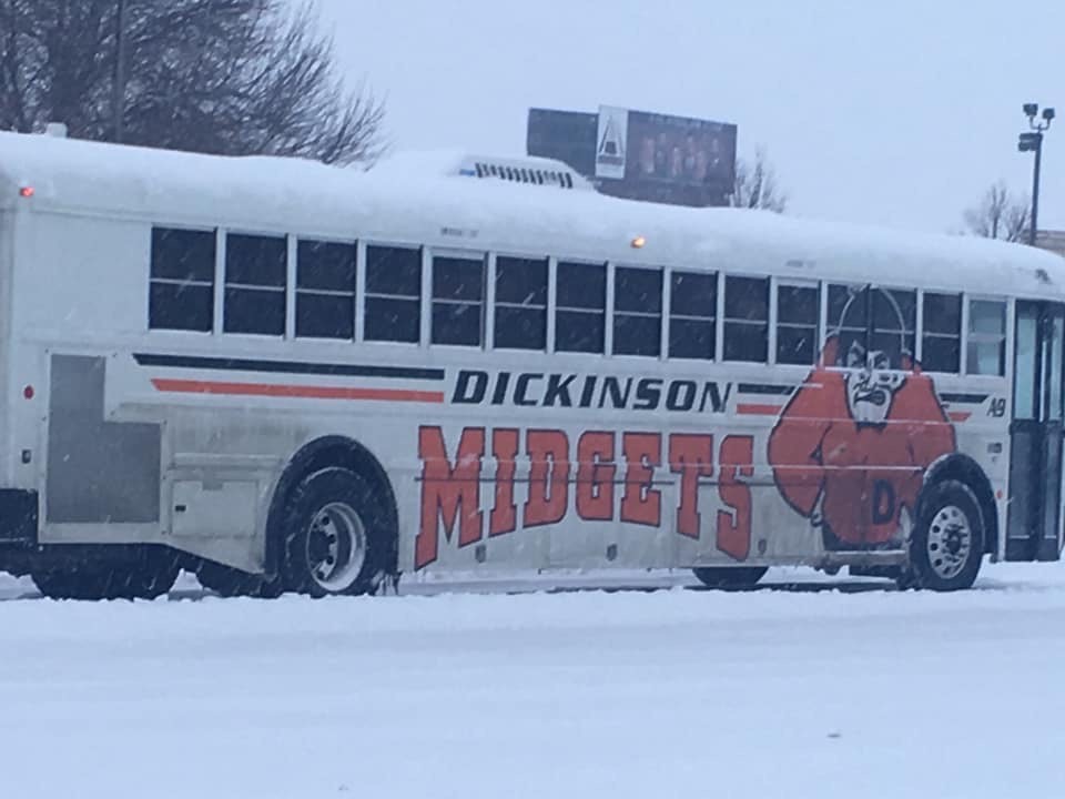 The Dickinson High School team bus.