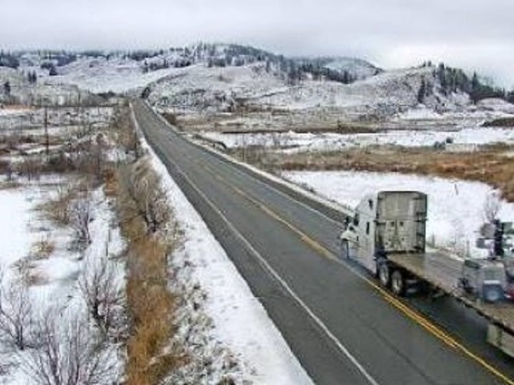 A view of road conditions along Highway 3 in the South Okanagan on Thursday from the Mt. Kobau webcam.