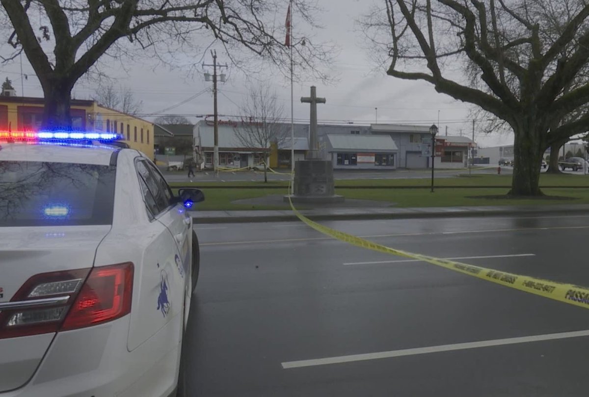 Police on the scene of a homicide in Duncan, B.C. on Dec. 25, 2019.