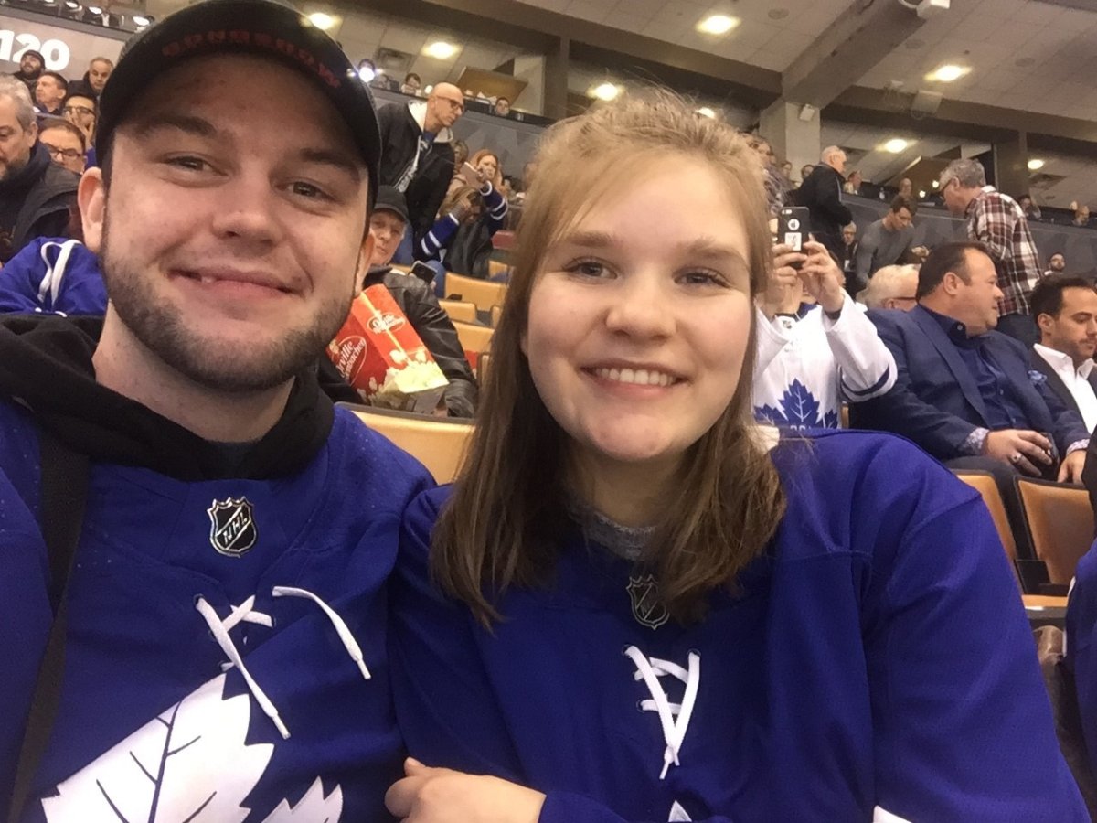 Dylan Fournier and Marissa Power at Toronto Maple leafs game on February 4, 2019.
