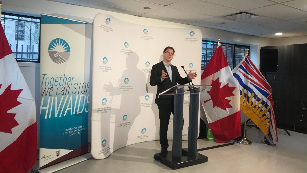 Adrian Dix marks the opening of a new HIV/AIDS research laboratory in Vancouver's Downtown Eastside on World AIDS Day on Dec. 1, 2019.
