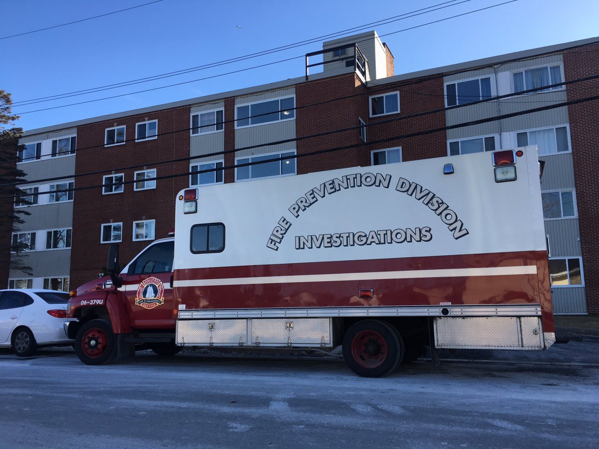 Fire investigators remain on scene at a apartment building on Roleika Drive in Dartmouth, N.S.