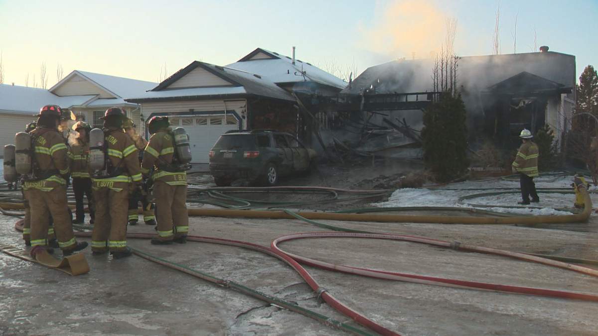 A fire destroyed a garage in northwest Edmonton on Sunday, Dec. 8, 2019.