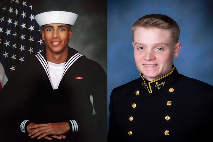 Airman Mohammed Sameh Haitham and Ensign Joshua Kaleb Watson are shown in undated photos provided by the U.S. Navy.