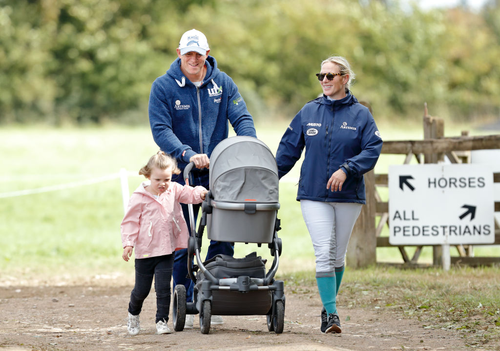 Mike and Zara Tindall with their daughters Mia and Lena attend day 3 of the Whatley Manor Horse Trials at Gatcombe Park on Sept. 9, 2018.