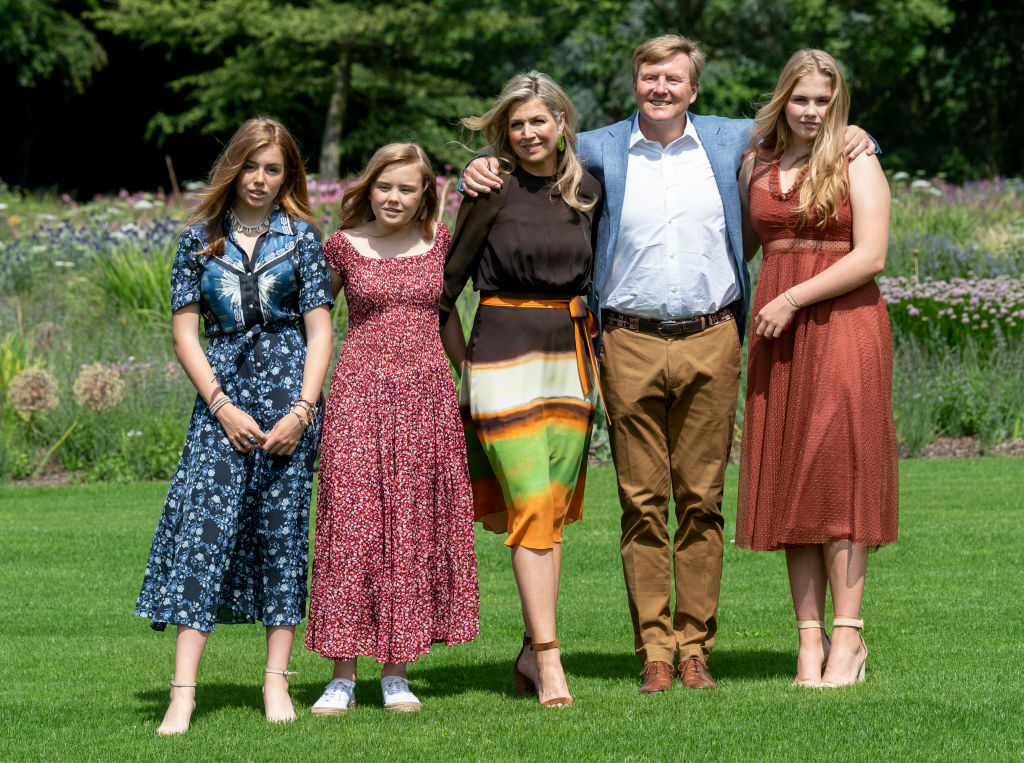 King Willem-Alexander, Queen Maxima, Crown Princess Catharina-Amalia, Princess Alexia and Princess Ariane at Huis ten Bosch Palace on July 19, 2019 in The Hague, Netherlands.